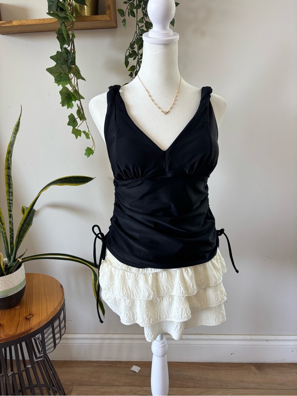 Merona Black V-Neck Bandeau Tankini Top with Side Ties